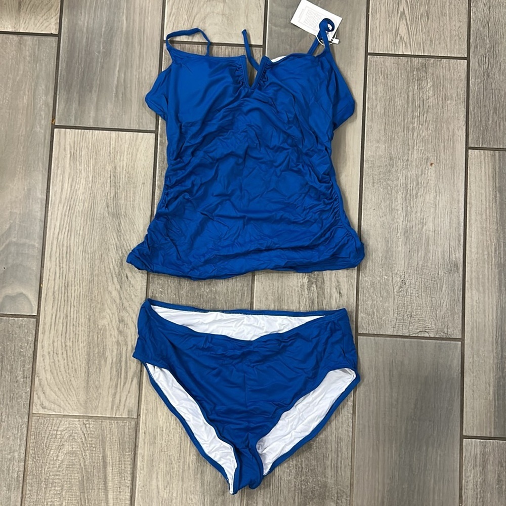 B2prity Tankini Women’s Swimsuit Tummy Control Ruched Two Piece V Wire Neck - Picture 5 of 7